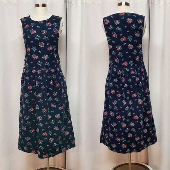 Vintage 90s y2k Talbots Boho Hippie Flower Dainty Floral Corduroy Midi Dress Md - Picture 8 of 8